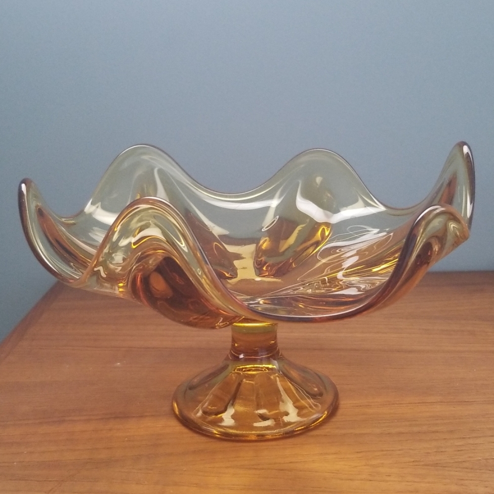 Vintage L.E. Smith Glass Footed compote bowl MCM